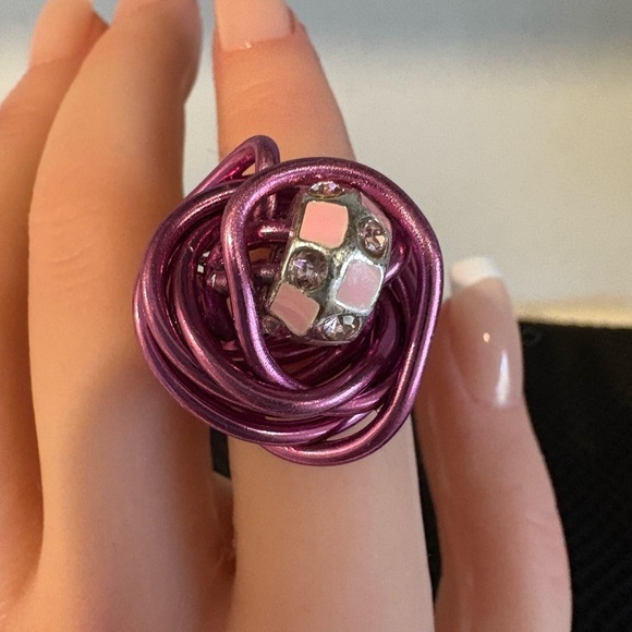 Whimsical Wire-Wrapped Statement Ring - Pink & Silver Sparkle - Picture 10 of 16